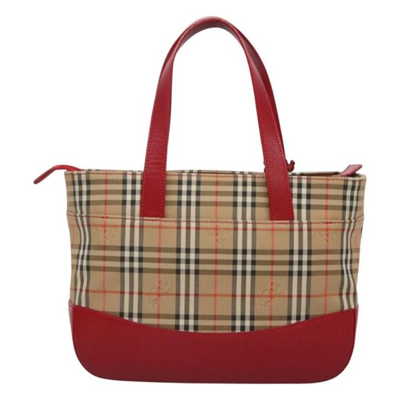 BURBERRY Nova Check Hand Bag Canvas Beige Gold Auth 120804 - Picture 2 of 16